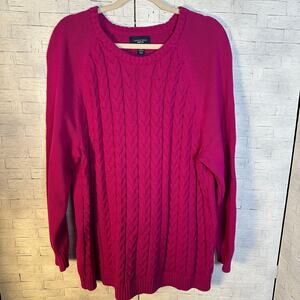 Lands’ End women’s cable knit sweater pink 100% Cotton electric grandma Plus Sz